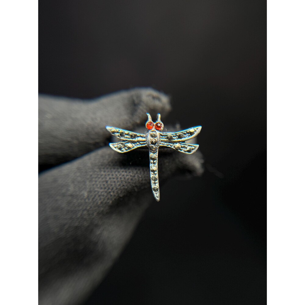 Sterling Silver Garnet Marcasite Dragonfly Ring Size 6.75 - Picture 13 of 13